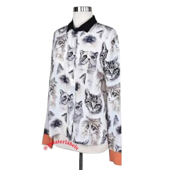 NEW Stella McCartney Cat Kitten Print Wilson Silk Blouse Shirt IT 42 RARE NWT - Picture 9 of 11